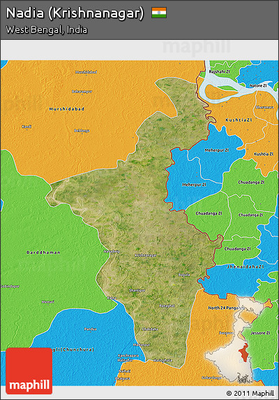 Satellite 3D Map of Nadia (Krishnanagar), political outside