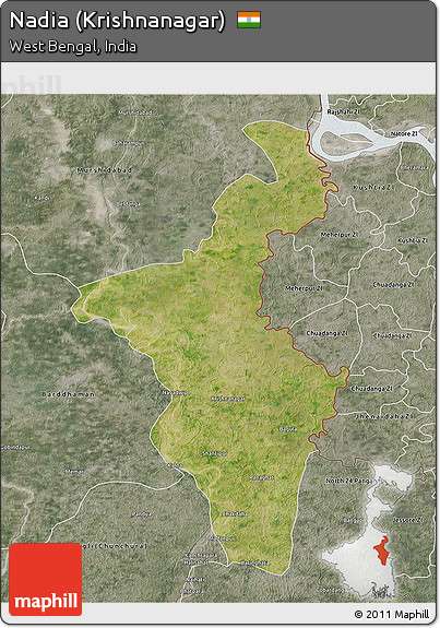 Satellite 3D Map of Nadia (Krishnanagar), semi-desaturated