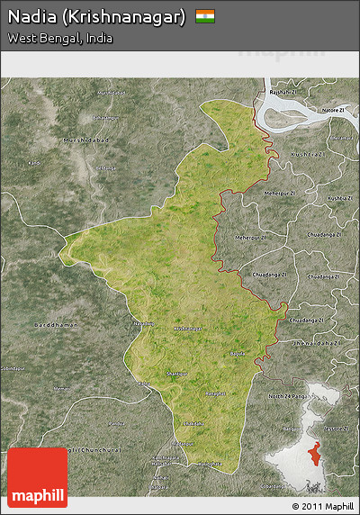 Satellite 3D Map of Nadia (Krishnanagar), semi-desaturated