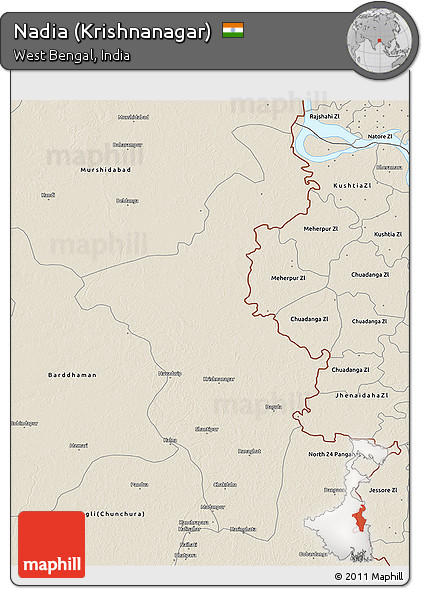 Shaded Relief 3D Map of Nadia (Krishnanagar)