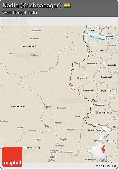 Shaded Relief 3D Map of Nadia (Krishnanagar)