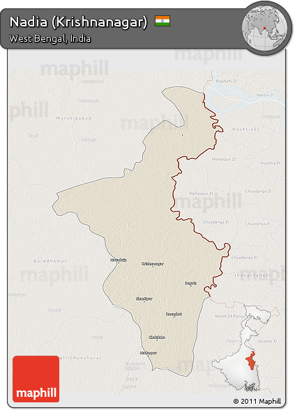 Shaded Relief 3D Map of Nadia (Krishnanagar), lighten