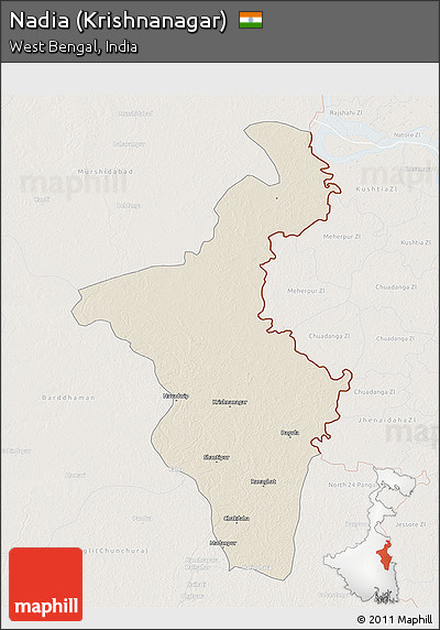 Shaded Relief 3D Map of Nadia (Krishnanagar), lighten