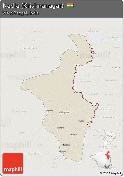 Shaded Relief 3D Map of Nadia (Krishnanagar), lighten
