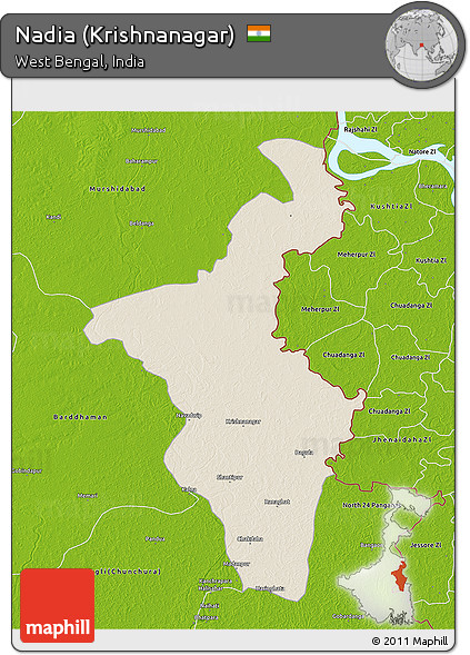 Shaded Relief 3D Map of Nadia (Krishnanagar), physical outside