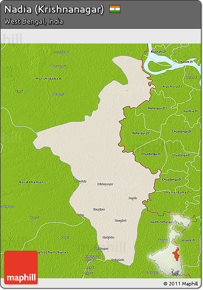 Shaded Relief 3D Map of Nadia (Krishnanagar), physical outside