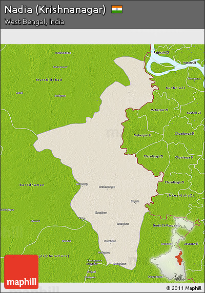 Shaded Relief 3D Map of Nadia (Krishnanagar), physical outside