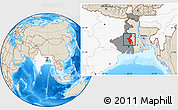 Shaded Relief Location Map of Nadia (Krishnanagar), highlighted country, highlighted parent region