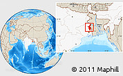 Shaded Relief Location Map of Nadia (Krishnanagar), highlighted country