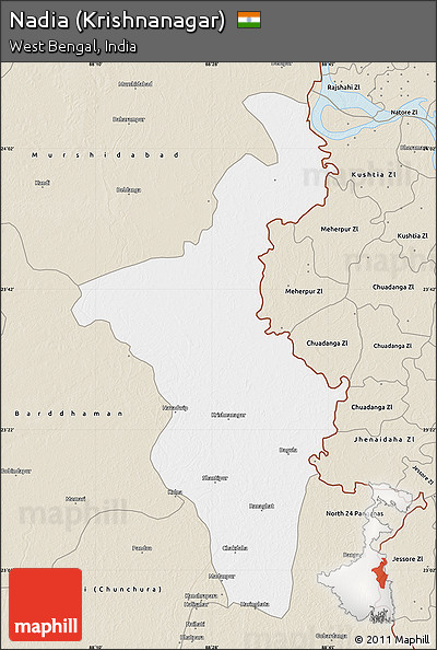 Classic Style Map of Nadia (Krishnanagar)