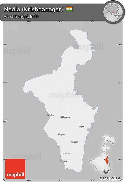 Gray Map of Nadia (Krishnanagar), single color outside