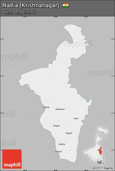 Gray Map of Nadia (Krishnanagar), single color outside
