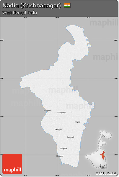 Gray Map of Nadia (Krishnanagar), single color outside