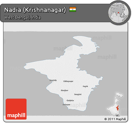 Gray Panoramic Map of Nadia (Krishnanagar), single color outside
