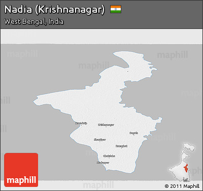 Gray Panoramic Map of Nadia (Krishnanagar), single color outside