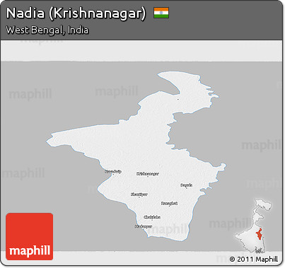 Gray Panoramic Map of Nadia (Krishnanagar), single color outside