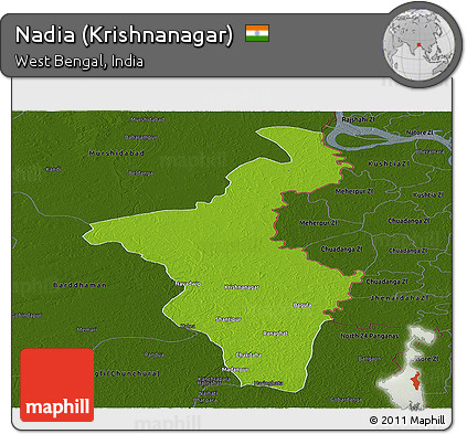 Physical Panoramic Map of Nadia (Krishnanagar), darken