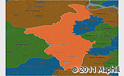 Political Panoramic Map of Nadia (Krishnanagar), darken