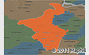 Political Panoramic Map of Nadia (Krishnanagar), darken, semi-desaturated