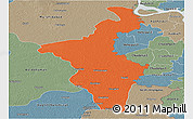 Political Panoramic Map of Nadia (Krishnanagar), semi-desaturated