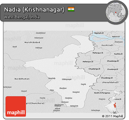 Silver Style Panoramic Map of Nadia (Krishnanagar)