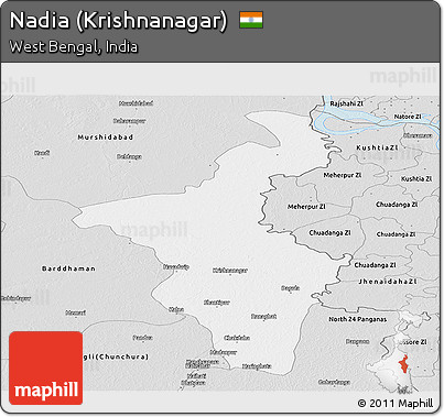 Silver Style Panoramic Map of Nadia (Krishnanagar)