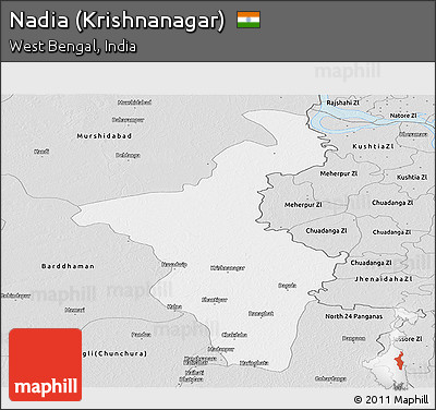 Silver Style Panoramic Map of Nadia (Krishnanagar)