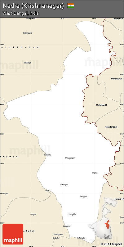 Classic Style Simple Map of Nadia (Krishnanagar)
