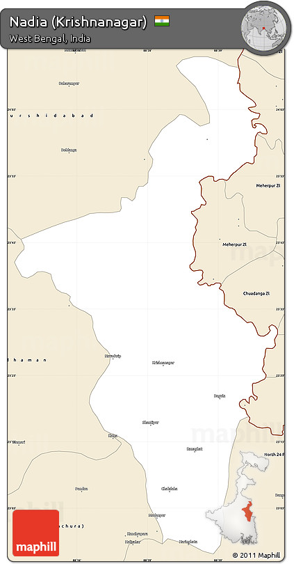 Classic Style Simple Map of Nadia (Krishnanagar)