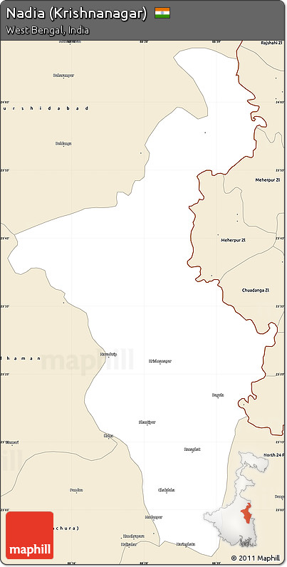 Classic Style Simple Map of Nadia (Krishnanagar)