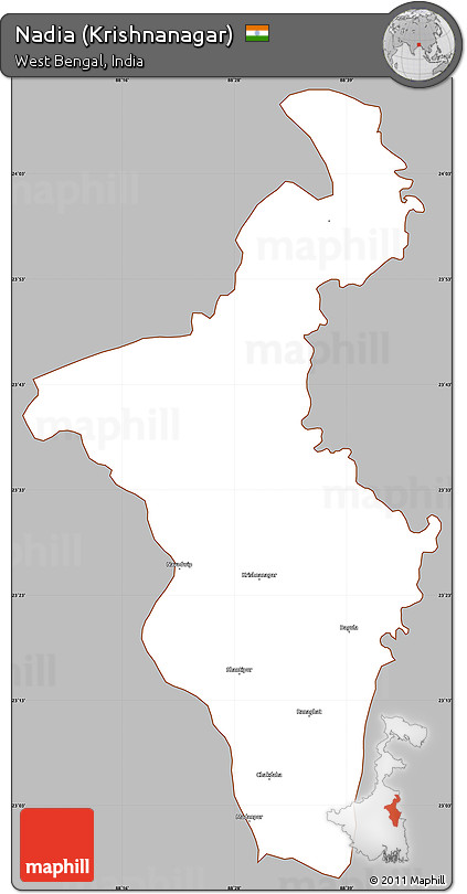 Gray Simple Map of Nadia (Krishnanagar), cropped outside
