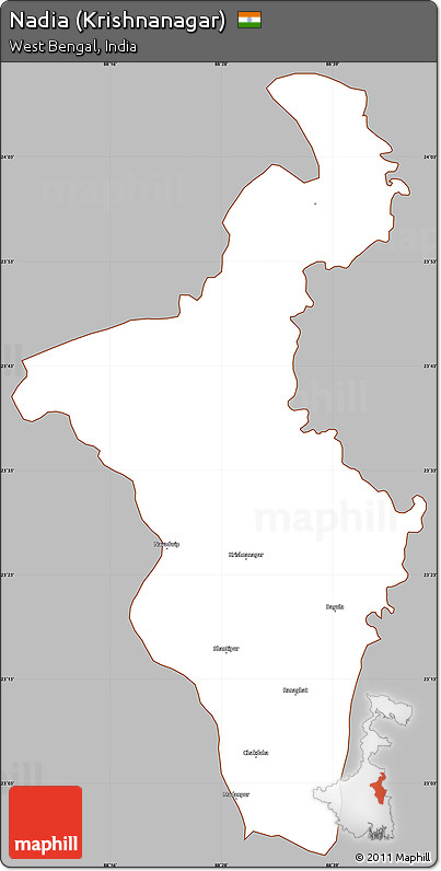 Gray Simple Map of Nadia (Krishnanagar), cropped outside