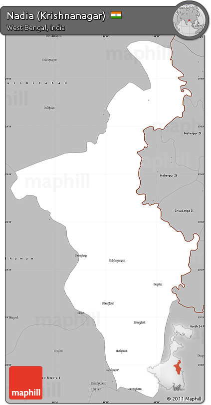 Gray Simple Map of Nadia (Krishnanagar)