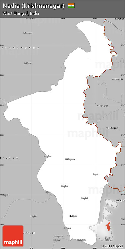 Gray Simple Map of Nadia (Krishnanagar)