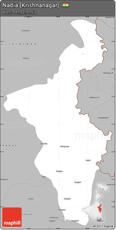 Gray Simple Map of Nadia (Krishnanagar)