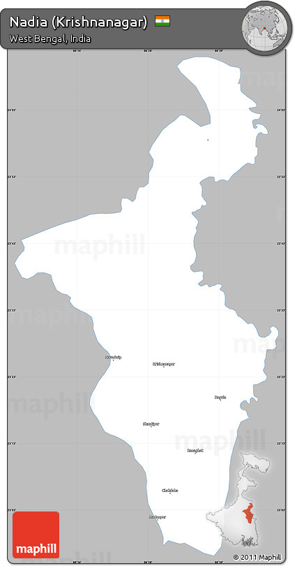 Gray Simple Map of Nadia (Krishnanagar), single color outside