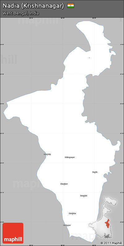 Gray Simple Map of Nadia (Krishnanagar), single color outside