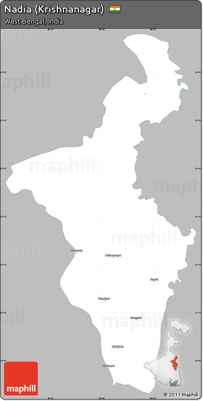 Gray Simple Map of Nadia (Krishnanagar), single color outside