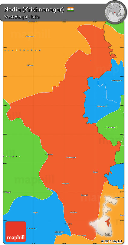 Political Simple Map of Nadia (Krishnanagar)