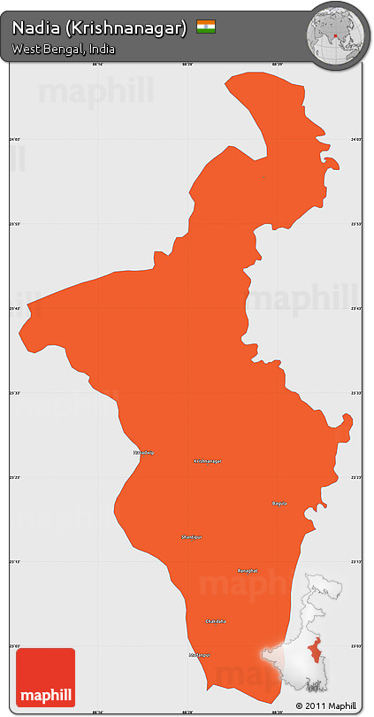 Political Simple Map of Nadia (Krishnanagar), single color outside