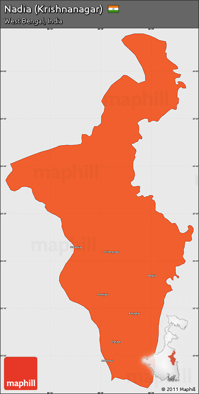 Political Simple Map of Nadia (Krishnanagar), single color outside