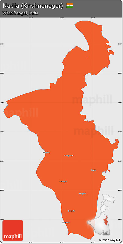 Political Simple Map of Nadia (Krishnanagar), single color outside