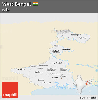 Classic Style Panoramic Map of West Bengal, single color outside