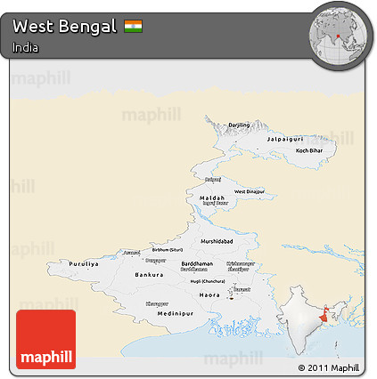 Classic Style Panoramic Map of West Bengal, single color outside