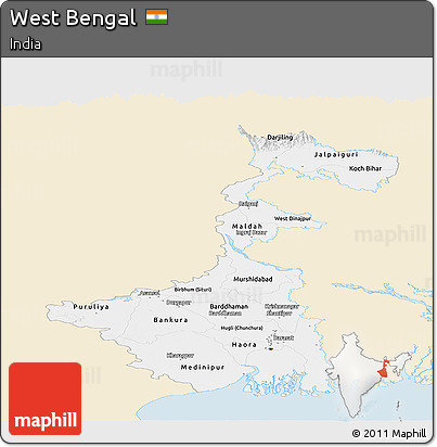 Classic Style Panoramic Map of West Bengal, single color outside