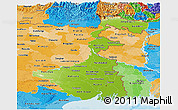 Physical Panoramic Map of West Bengal, political shades outside