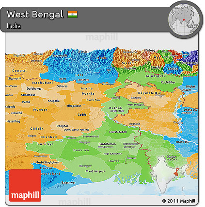 Political Shades Panoramic Map of West Bengal
