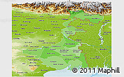 Political Shades Panoramic Map of West Bengal, physical outside
