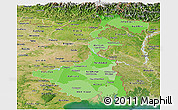 Political Shades Panoramic Map of West Bengal, satellite outside