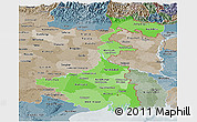 Political Shades Panoramic Map of West Bengal, semi-desaturated